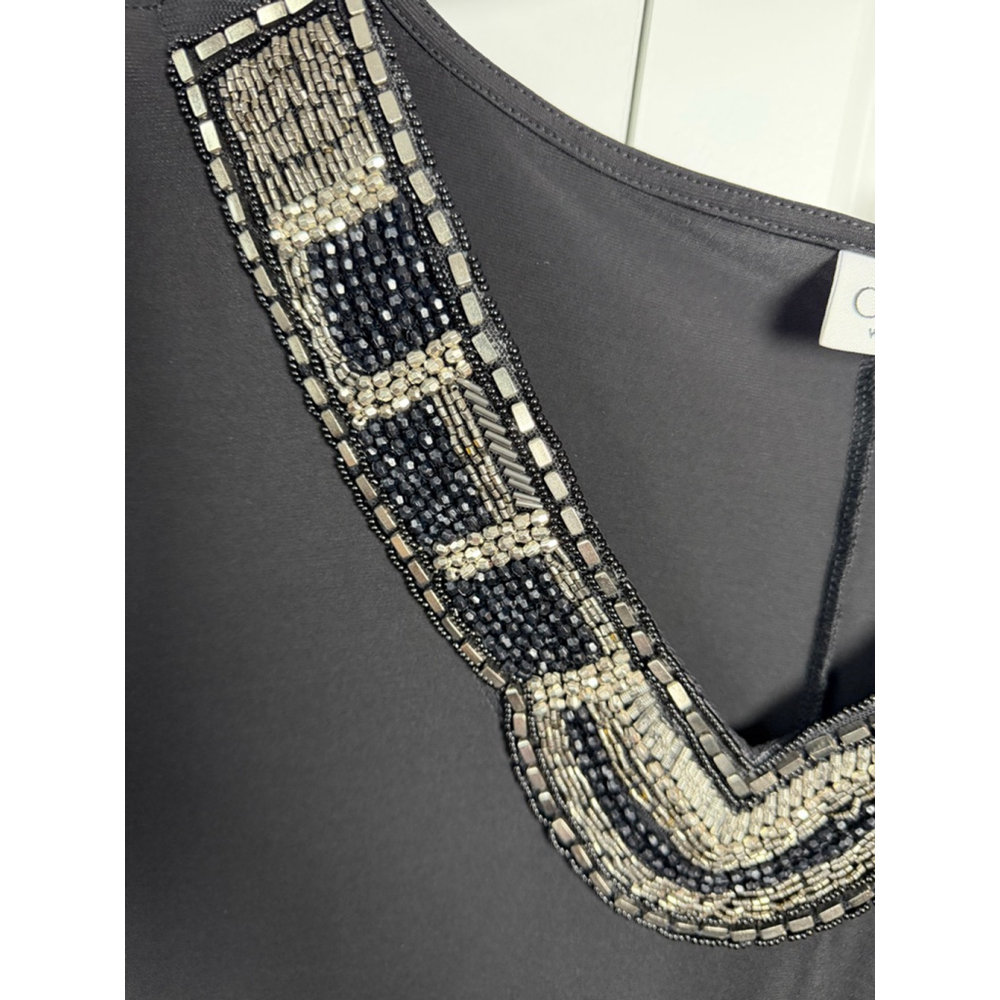 Cato Woman Black Beaded V-Neck Tunic Top 14/16W